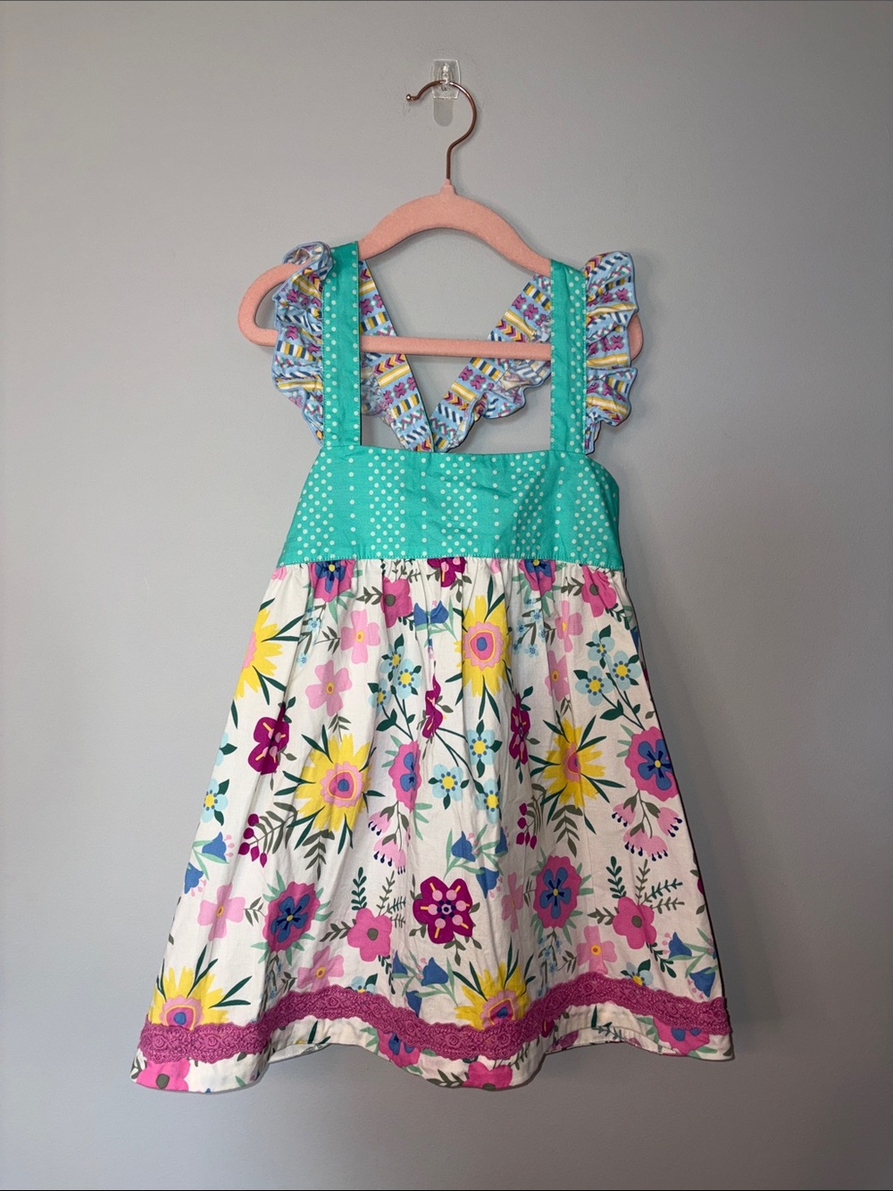 Matilda Jane Turquoise Polka Dot Bodice with Floral Body Top Size 10